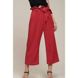 Anthropologie Moon River Red Paper‎ Bag  Cropped Wide Leg Pants with Tie Size S